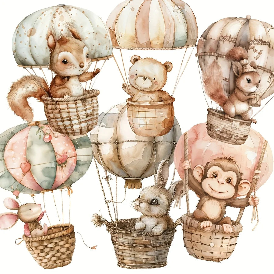 stickers decoratifs animaux aquarelle foret ballons air chaud scrapbooking enfants decoration album
