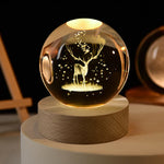 veilleuse boule cristal arbre étoiles transparente base bois câble usb decoration chambre moderne
