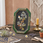 cadre photo rétro décoration murale floral papillon noir vert vintage bohème branches feuilles papillon