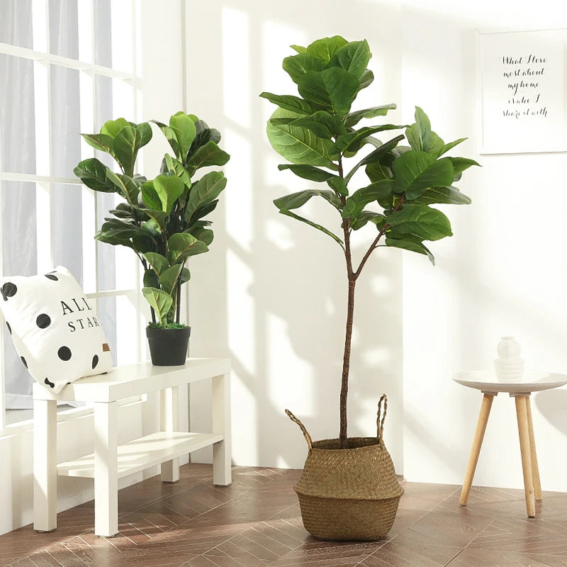 plantes artificielles arbres feuilles larges vert foncé intérieur décoration moderne minimalistes