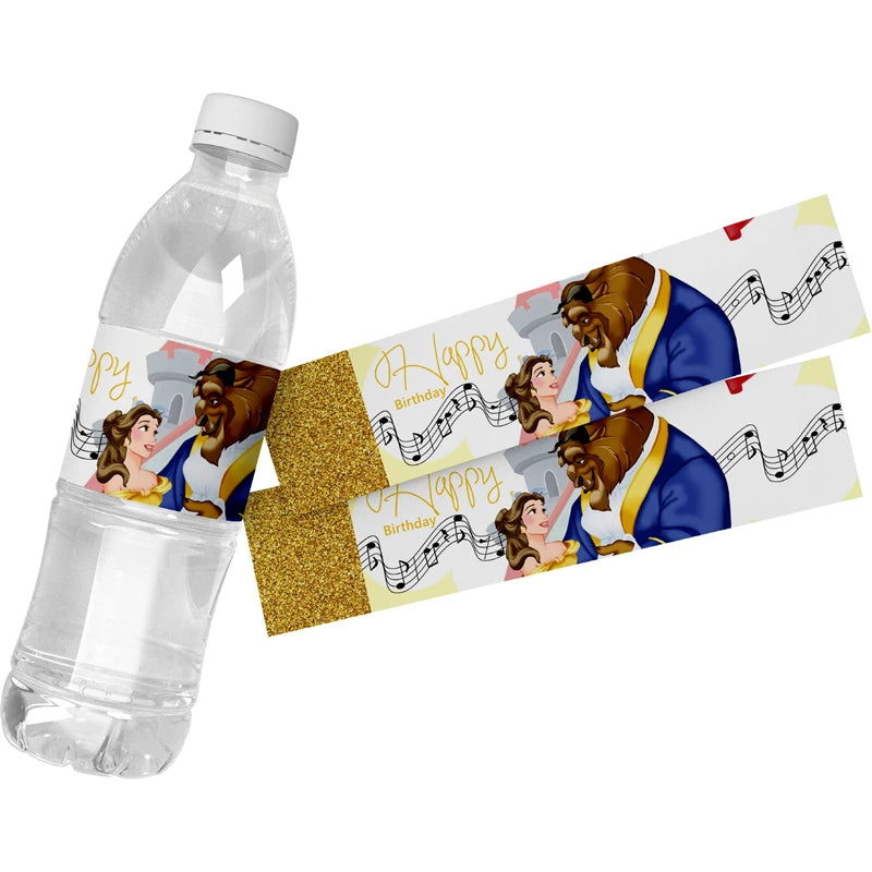 étiquettes autocollantes transparentes dorées bouteilles d'eau anniversaire princesse disney doré musical rose orné fêtes