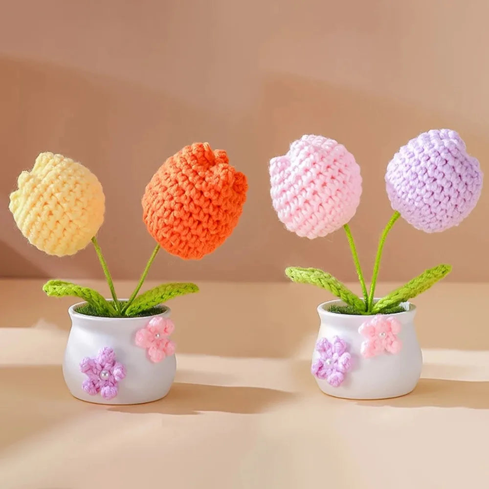 décoration maison tricotée bouquet fleurs artificielles anniversaire baby shower tricolore creative artisanal