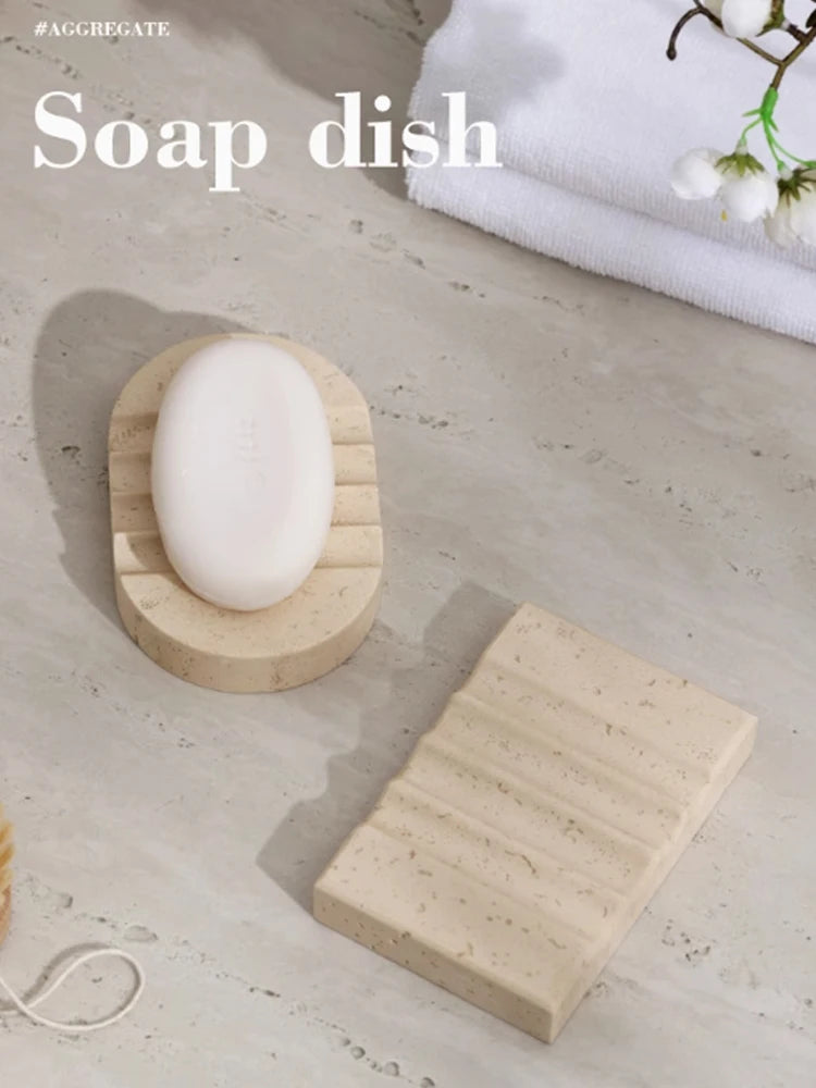 support savon pierre naturelle texture granulée minimaliste couleur beige clairintérieur décoration objet decoratif opacité