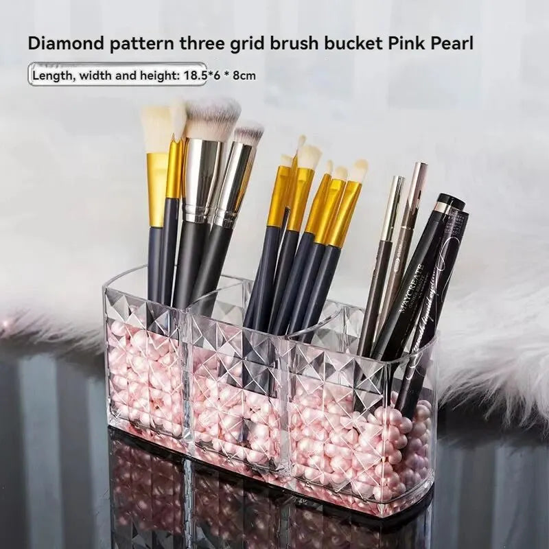 organisateur moderne transparent boîte diamants rangement cosmétiques pinceaux maquillage rose or