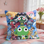 housse coussin carré imprimé animaux mignons dessin animé keroro gunsou cœur vert jaune rouge