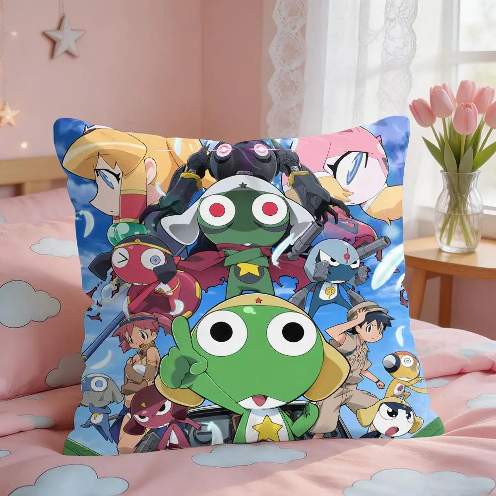 housse coussin carré imprimé animaux mignons dessin animé keroro gunsou cœur vert jaune rouge