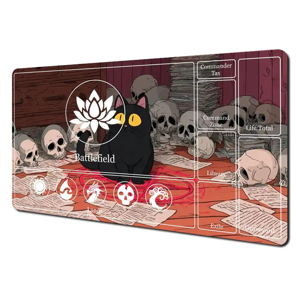 tapis jeu playmat chat épée cartes géométrique orange noir rouge illustration animateur