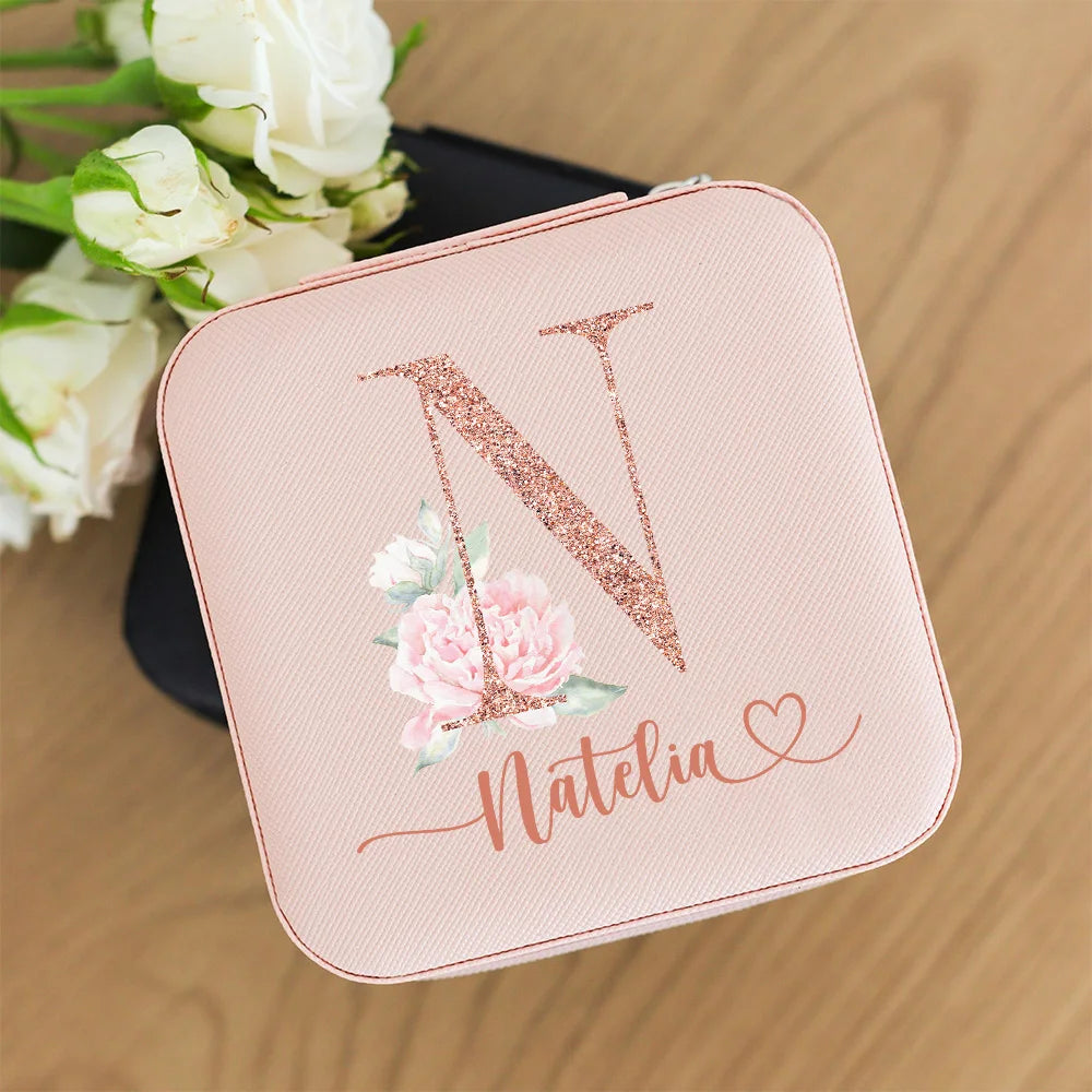 boîte bijoux rose floral fermeture glissière pochette rangement cadeau mariage demoiselle d'honneur élégante