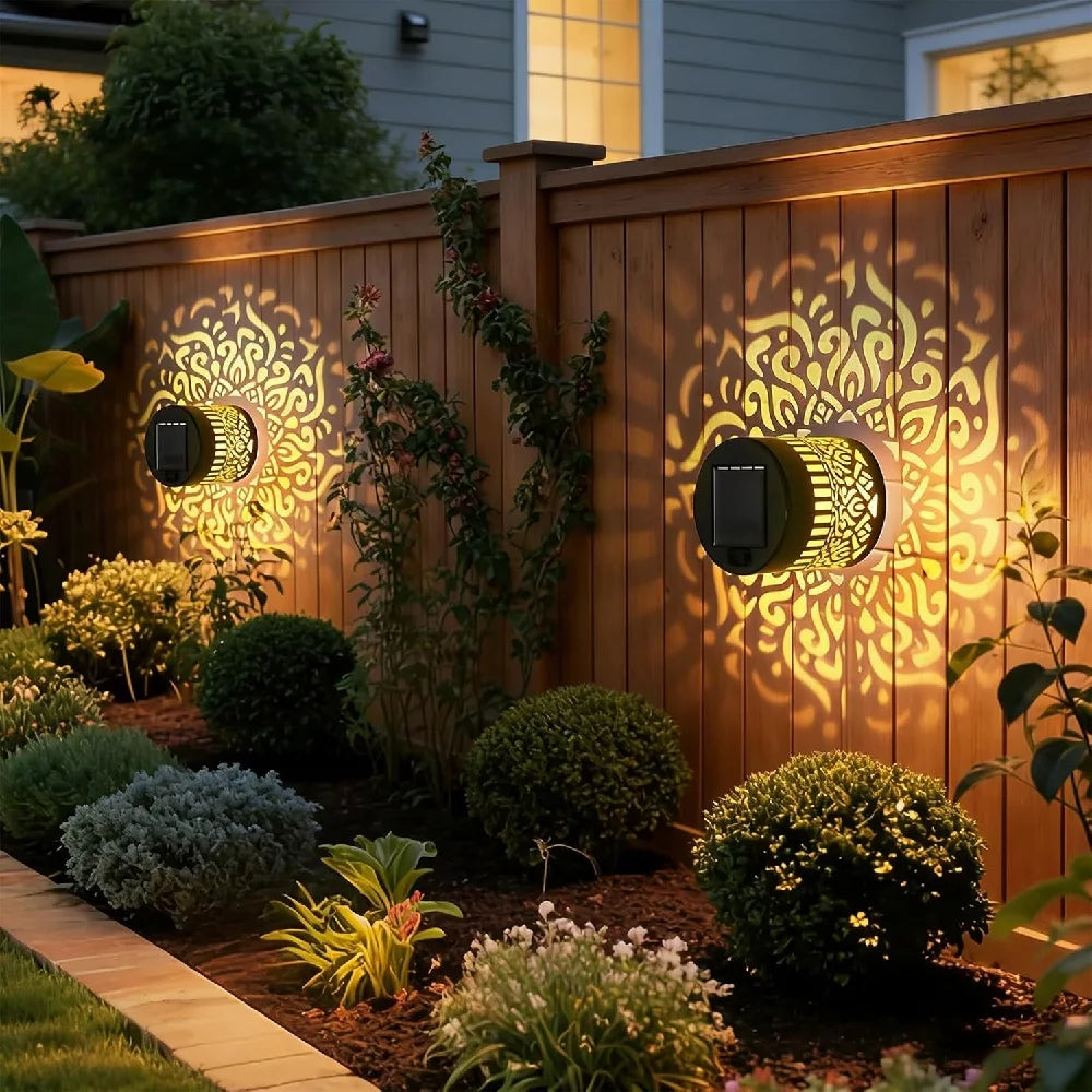 lampe solaire murale étanche mandala noir doré moderne facileextérieur décoration jardin allée