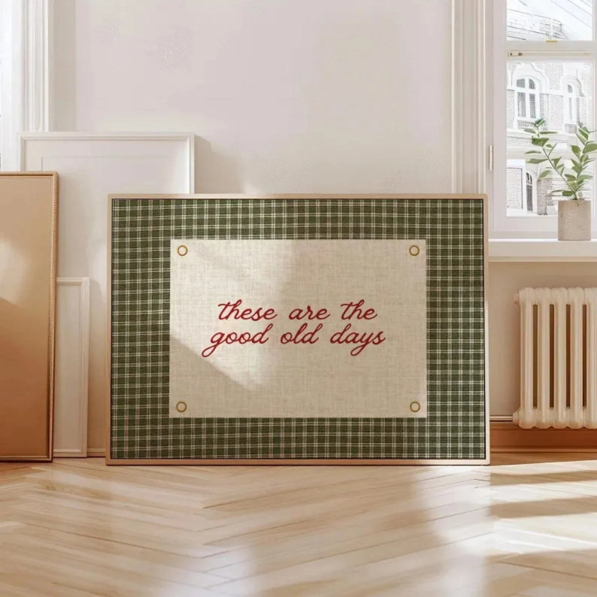 cadre mural classique carreaux vert clair toile lin chambre salon decoration wall art vertical