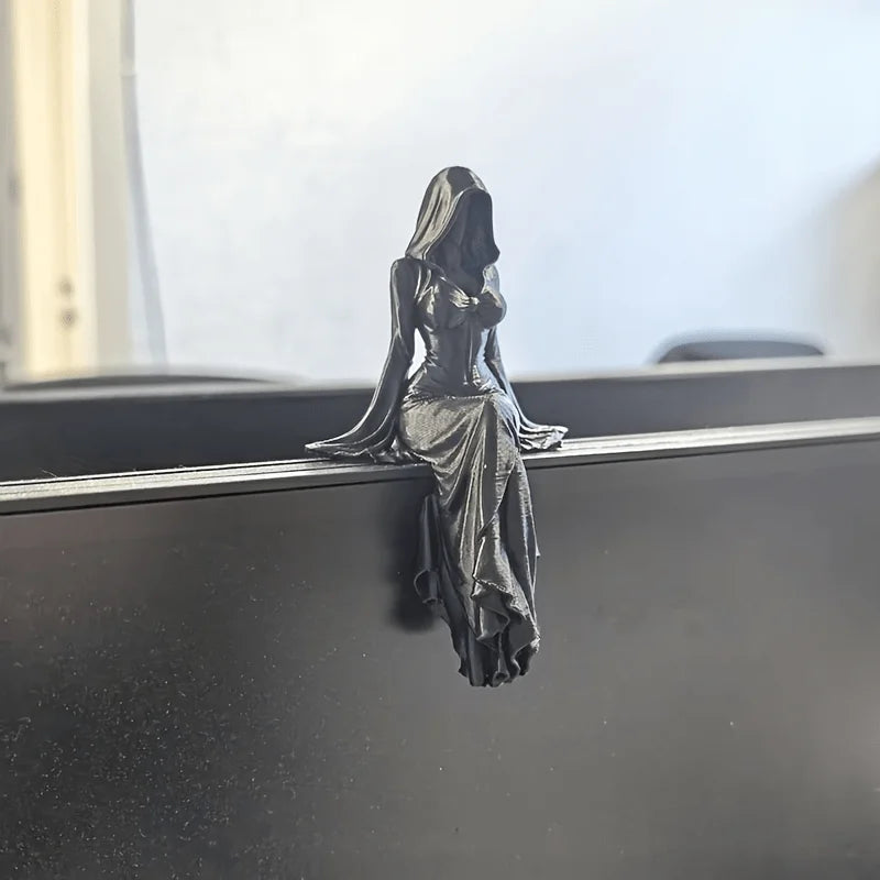statue gothique femme assise noir texture 3d plis drapés ornement mystérieux roses noires citrouille