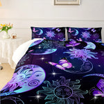 housse couette impression 3d lune soleil papillons violet bleu noir fantastique chambre enfant