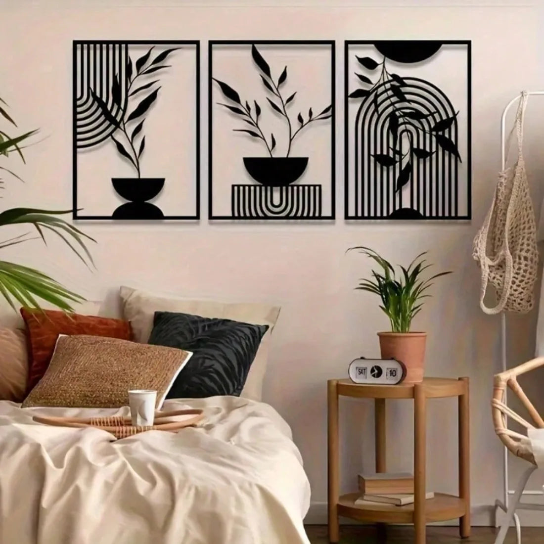 tableaux métalliques abstraits noirs moderne minimaliste intérieur extérieur lignes ondulées chambre salon