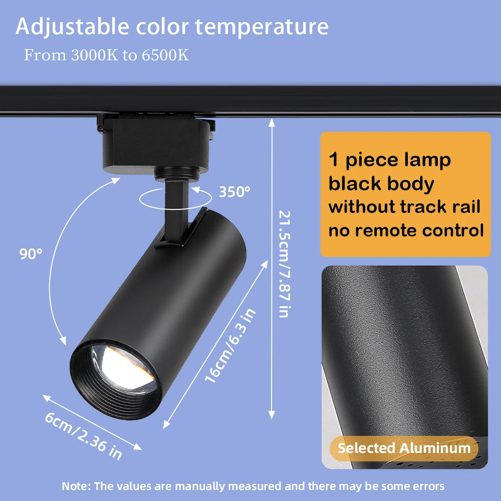 Spot LED moderne 20W dimmable noir blanc télécommande clips fixations chambre cuisine