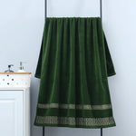 serviettes bain 100% coton brodées motif géométrique noir marron vert gris classiques