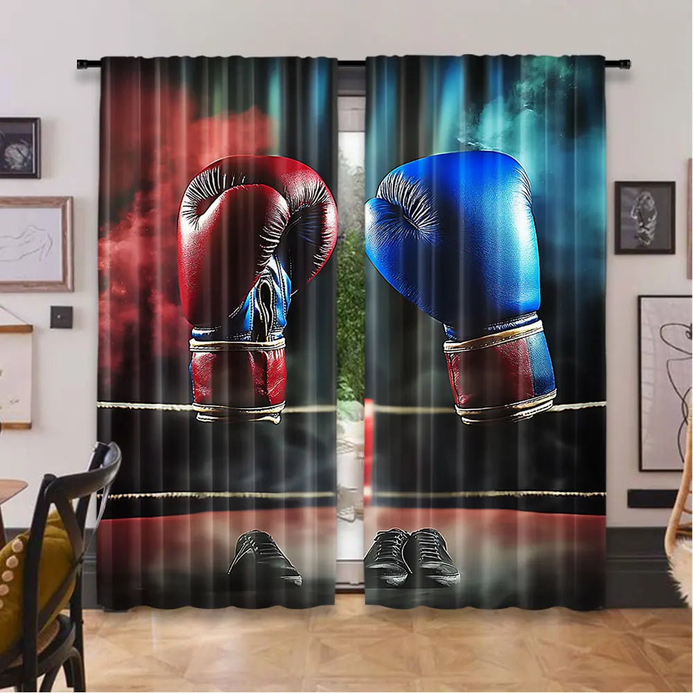 rideaux gants boxe rouge bleu imprimé sportif modernes polyester