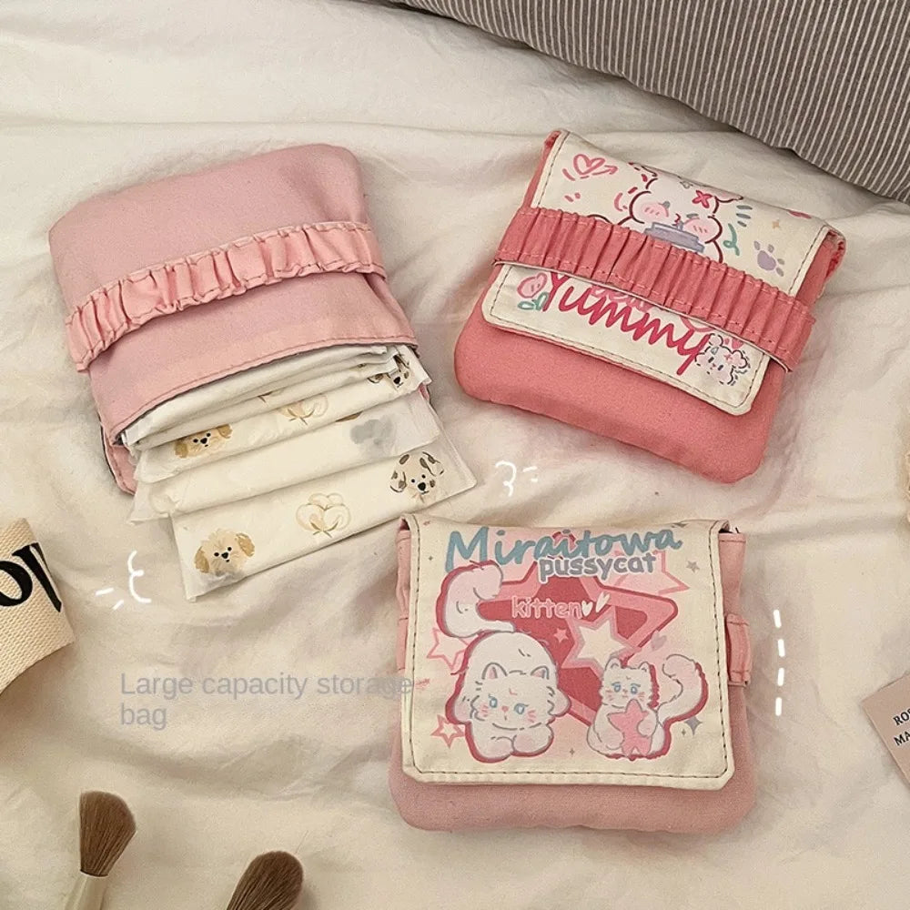 sac rangement réutilisable polyester rose noir blanc moderne mignon dessins animaux crèmes pinceau boîte