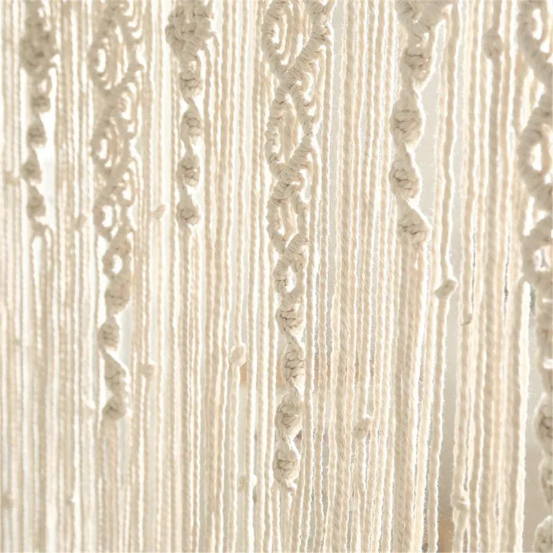 rideau macramé boho chic beige motifs géométriques opacité tissu coton machine eyelets chambre salon
