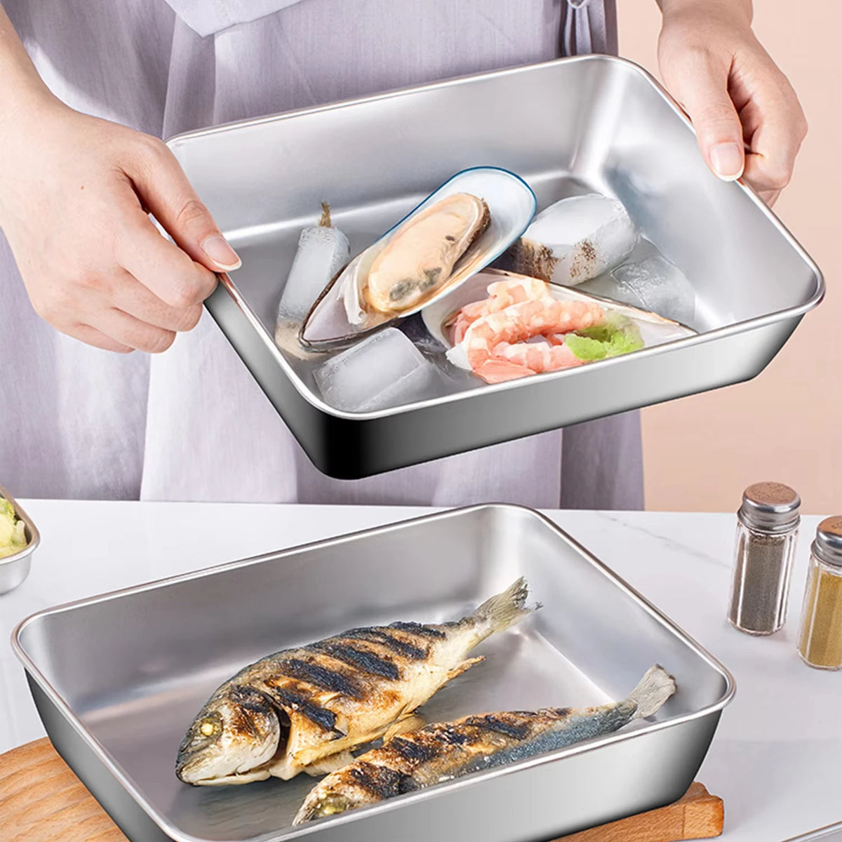 boîtes repas argentées modernes couvercles respectueuses l'environnement 25cm 20cm 5.5cm