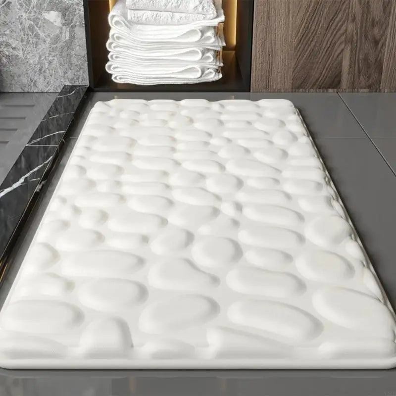 tapis bain gris texture cailloux moderne antidérapant polyester 40x60cm 50x80cm 60x90cm