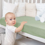 drap housse berceau coton rayures horizontales beige marron clair vert pastel rose pâle gris
