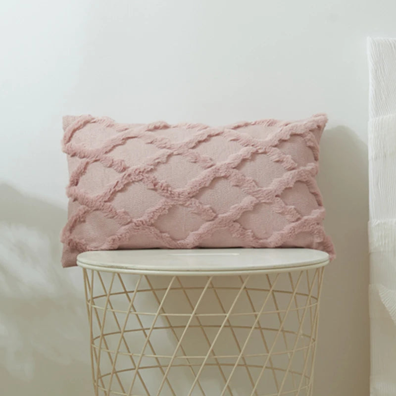 housse coussin peluche géométrique rose beige moderne 30x50cm canapé chambre voiture