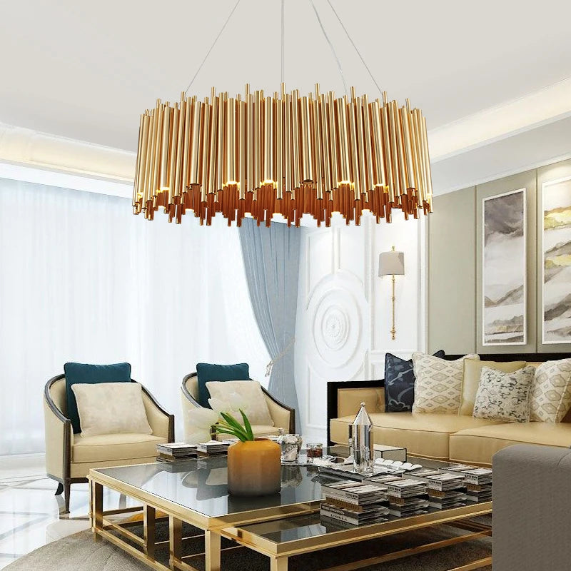 suspension lumineuse moderne dorée tubes horizontaux acier inoxydable led 60w 110v 220v chambre salon