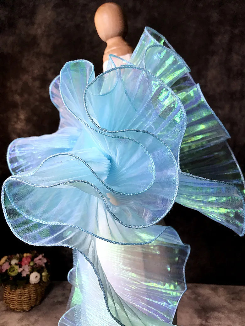 foulard élégant polyester semi transparent vert noir rayures verticales fronces 15cm écologique soluble eau