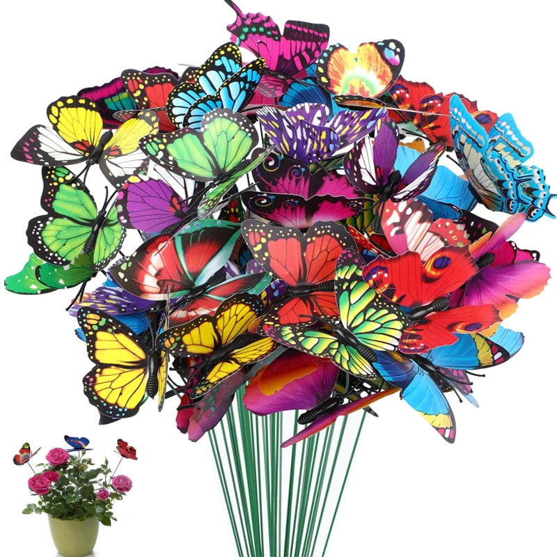 décor extérieur papillons artificiels rouge bleu vert jaune noir blanc tringles arrangement fleurées