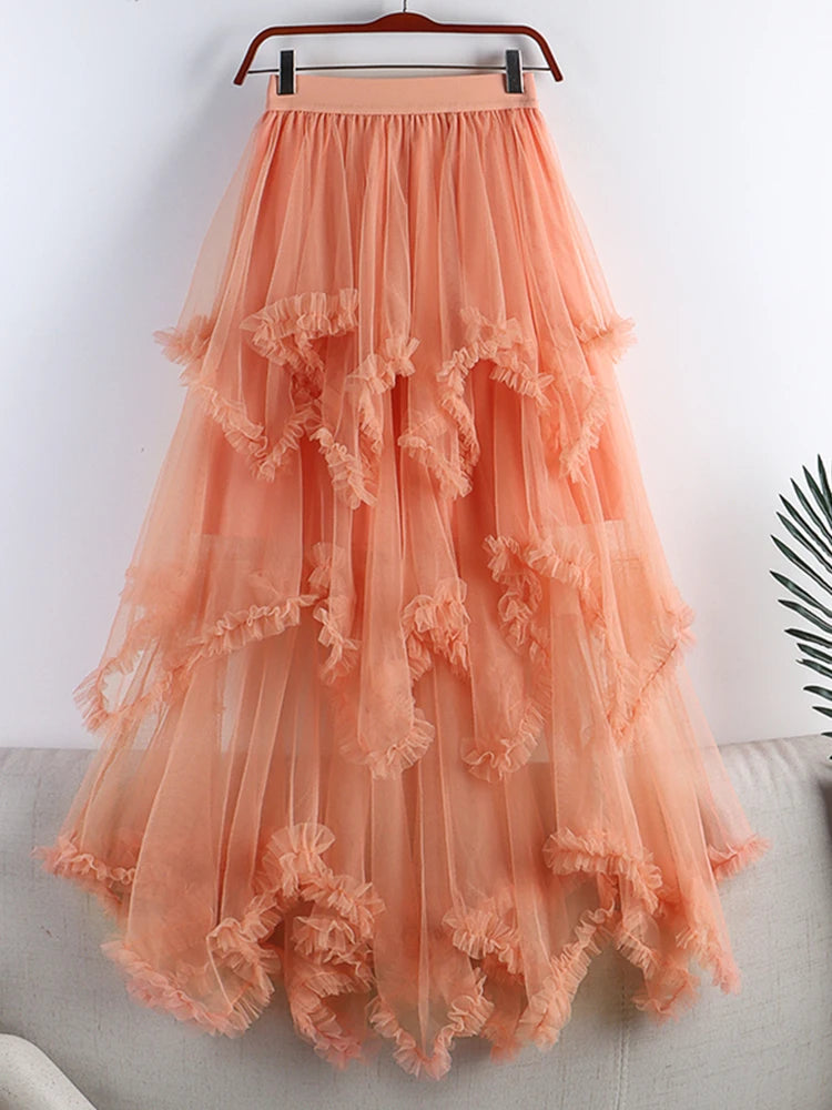 jupe tulle violet rouge élégante asymétrique franges translucide femme erotique summer