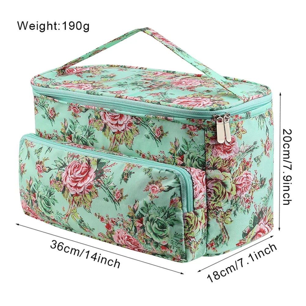 Sac couture rose imprimé floral poignées aiguilles crochets outils rangement 40cm 21cm 22cm
