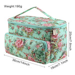 Sac couture rose imprimé floral poignées aiguilles crochets outils rangement 40cm 21cm 22cm
