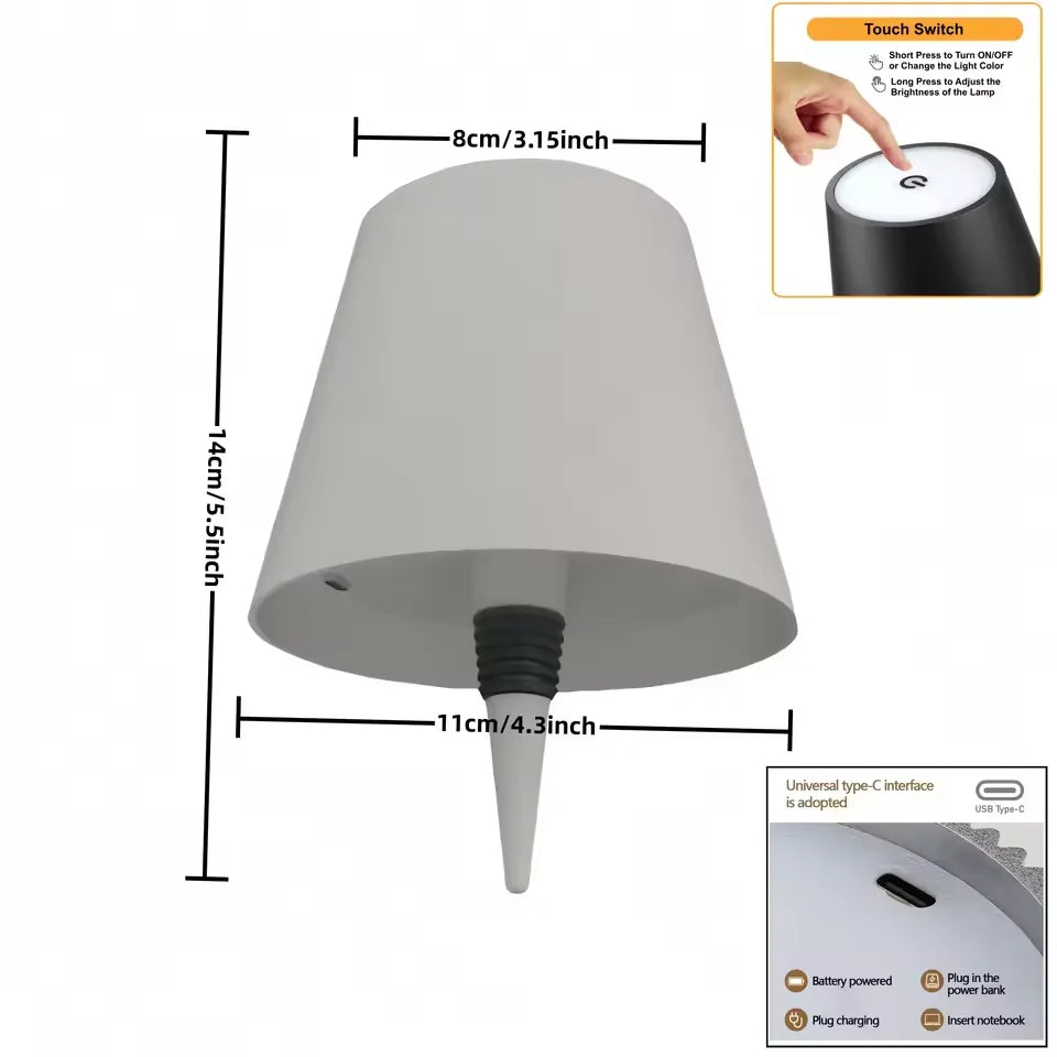 lampe table rechargeable led noir moderne interrupteur tactile adaptable chambre