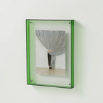 cadre photo mural moderne transparent jaune orange gris vert bleu rose suspension vis fixe
