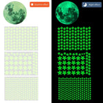 stickers muraux lumineux étoiles lune vert fluo moderne adhésifs chambre enfants 10 feuilles lune