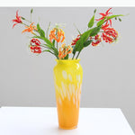 vase verre dégradé couleur bleu orange moderne décoration table arrangement fleurs artistique