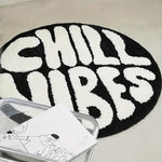 tapis rond polyester chill vibes antidérapant moderne salon chambre noire blanche