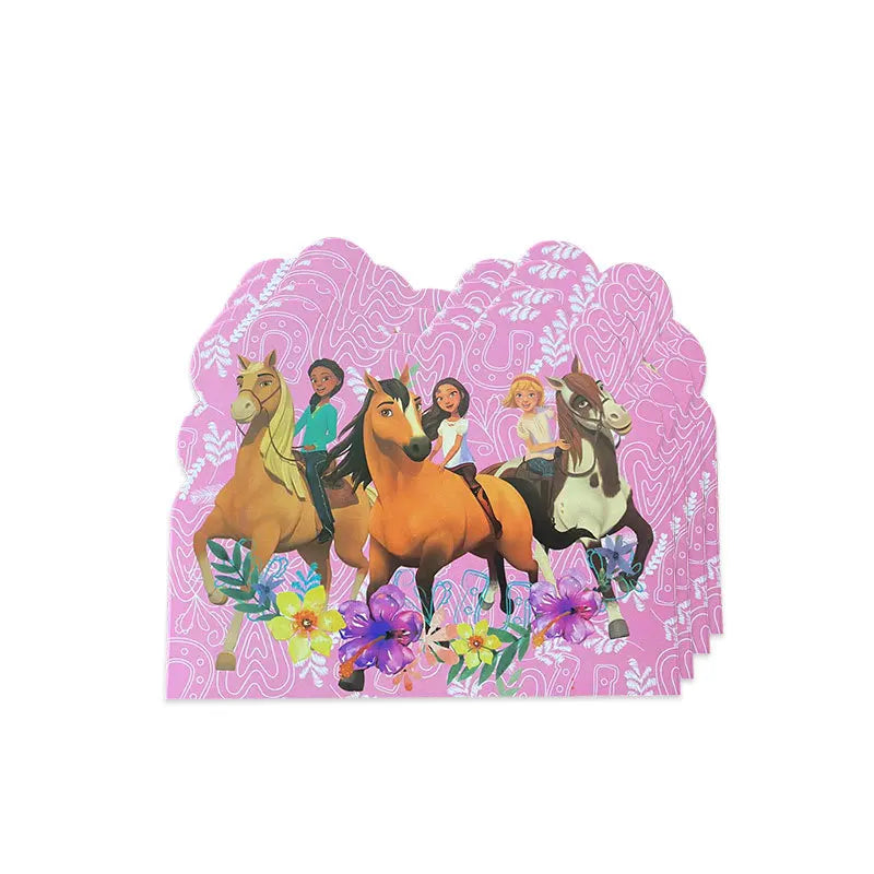 assiettes festives anniversaire dessin animé chevaux personnages papier coloré serviettes gobelets nappe tablecloth