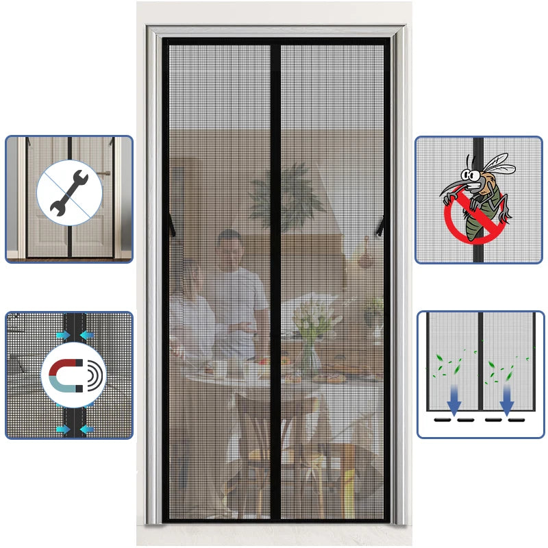 rideau moustiquaire porte magnétique noir maille fine fibre verre fermeture velcro protection insectes volants