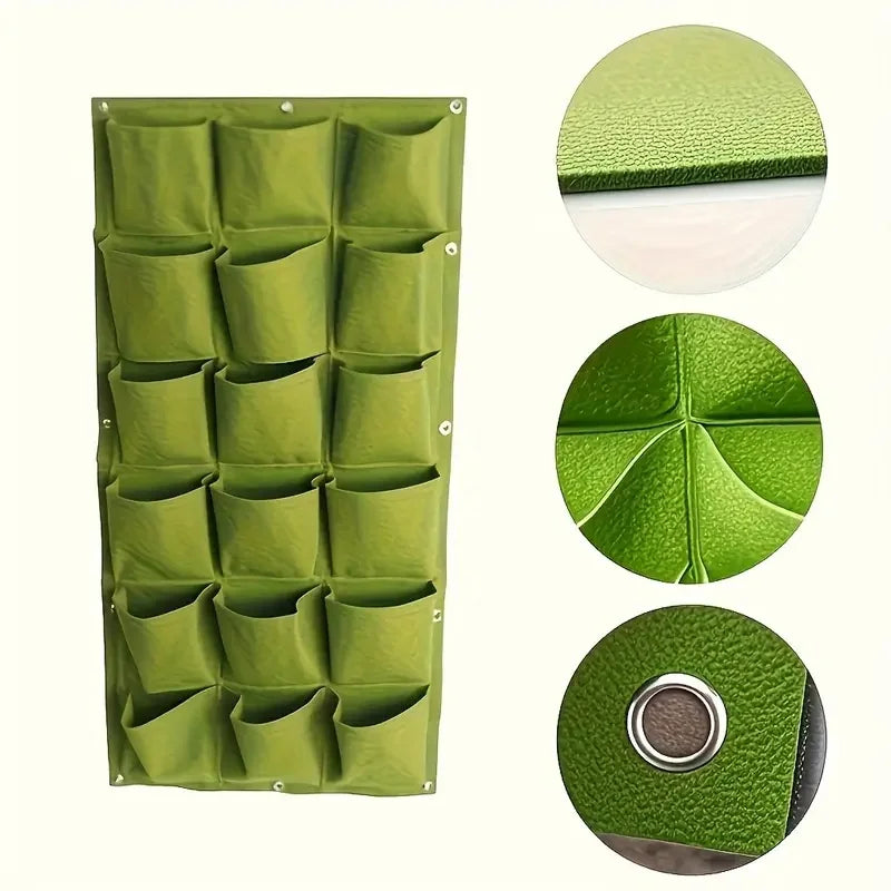porte plantes mural 18 poches tissu texturé vert moderne fixations facile balcon terrasse