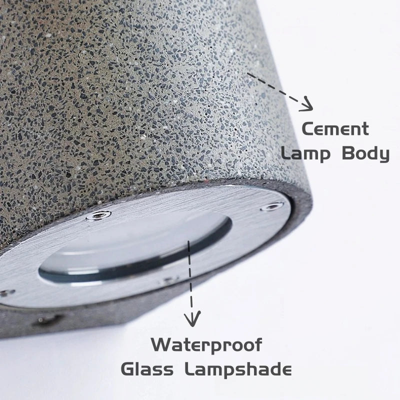 lampe murale led extérieure ip65 ciment moderne gris noir abat jour verre