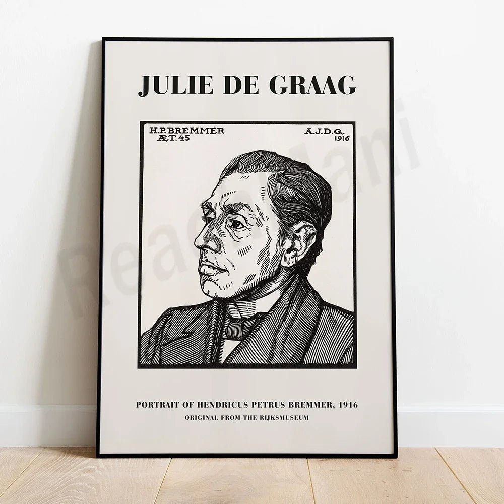 Cette image montre un portrait gravé en noir et blanc de Hendriucs Petrus Bremmer, réalisé en 1916 et conservé au Rijksmuseum d'Amsterdam.