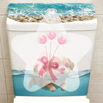 cache wc adhésif moderne chiot nageur coquillages sable bulles roses blanc bleu beige rose