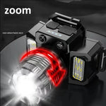 lampe frontale led noire bleue rouge sensor camping travail pêche chasse