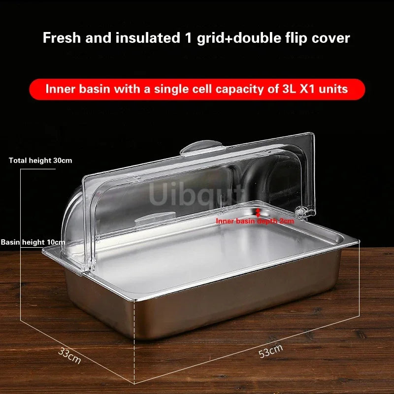 bac alimentaire acier inoxydable couvercle transparent poignée buffet cuisine moderne