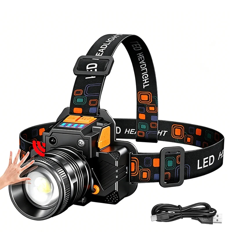 lampe frontale led noire moderne zoom clip rechargeable usb