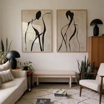 deux tableaux abstraits figures humaines noir beige minimaliste moderne decoration salon chambre tissu toile