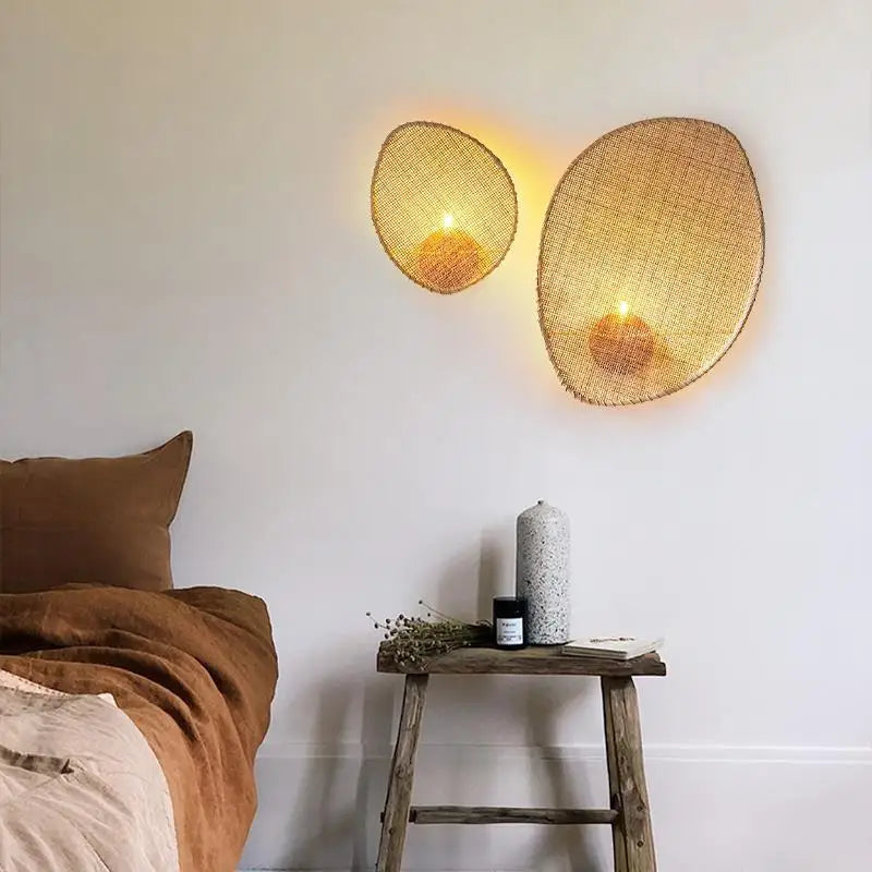 lampe murale moderne marron clair tissu naturel tressé rustique éclairage chambre coucher étude
