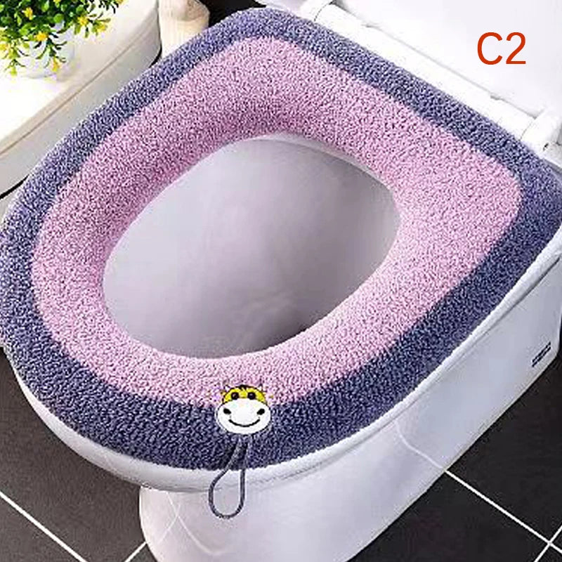couvre siège toilette violet bleu gris rose rayures moderne adhésif lavable doux polyester