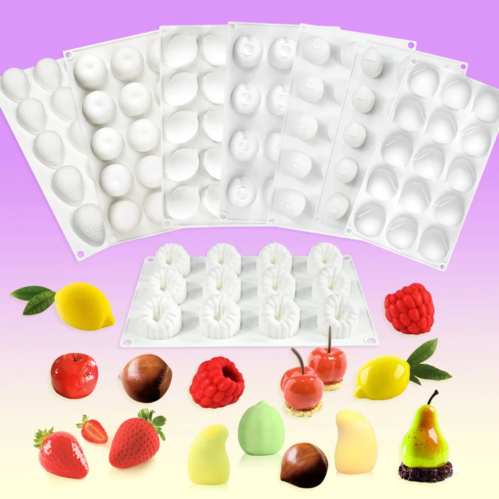 moules silicone fruits rhubarbe pomme poire fraise gâteau décoration bakeware modernes cuisine écofriendly